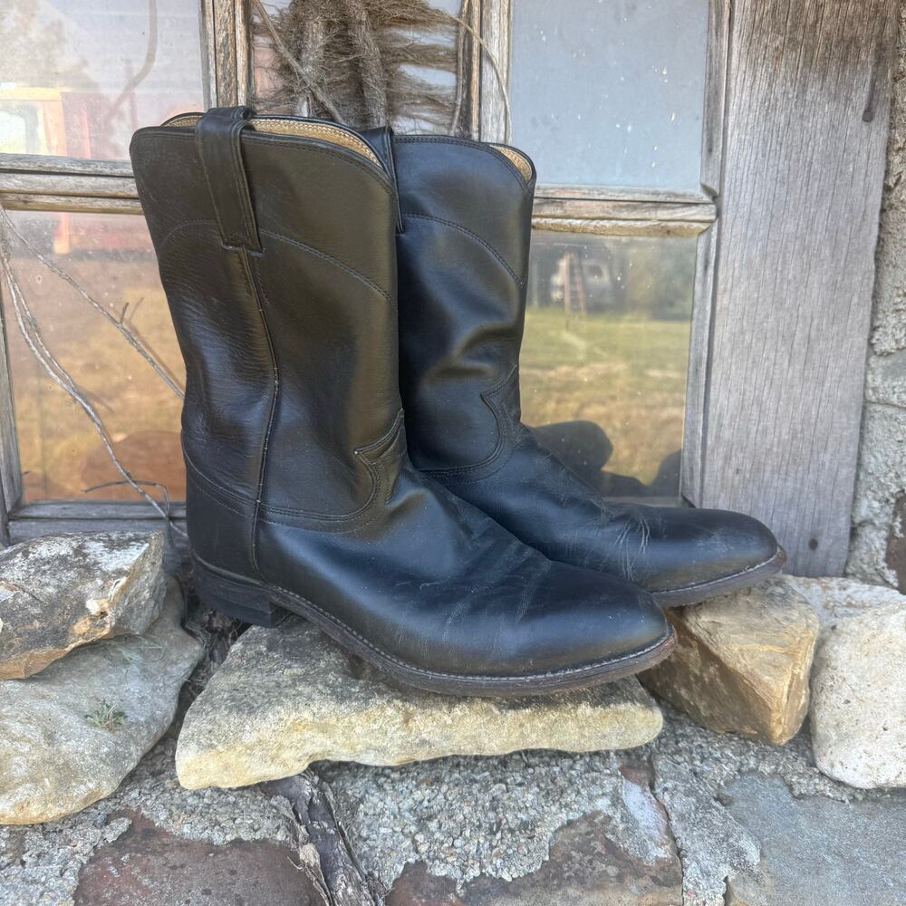 Justin Mens 9 1/2D Black Roper Leather Cowboy Western Boots Style 3133